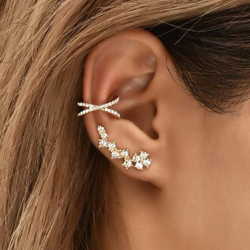 Three piece rhinestone gold tone earrings fashion jewelry new